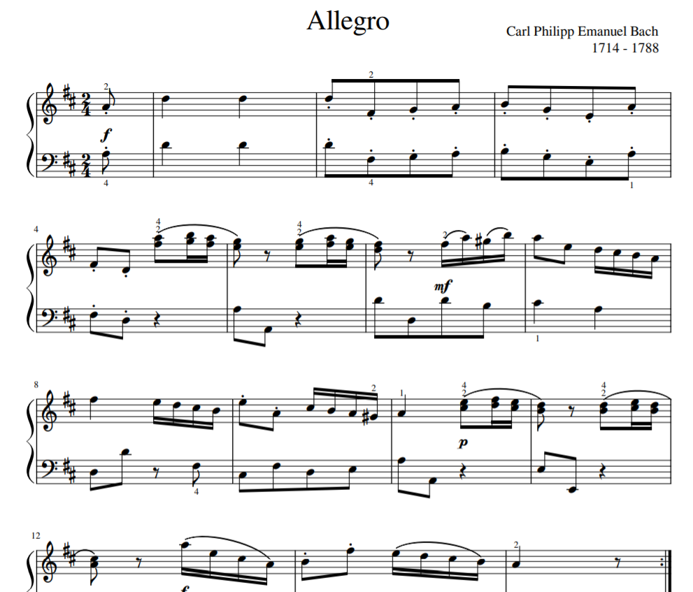 Carl Philipp Emanuel Bach - Allegro sheet piano